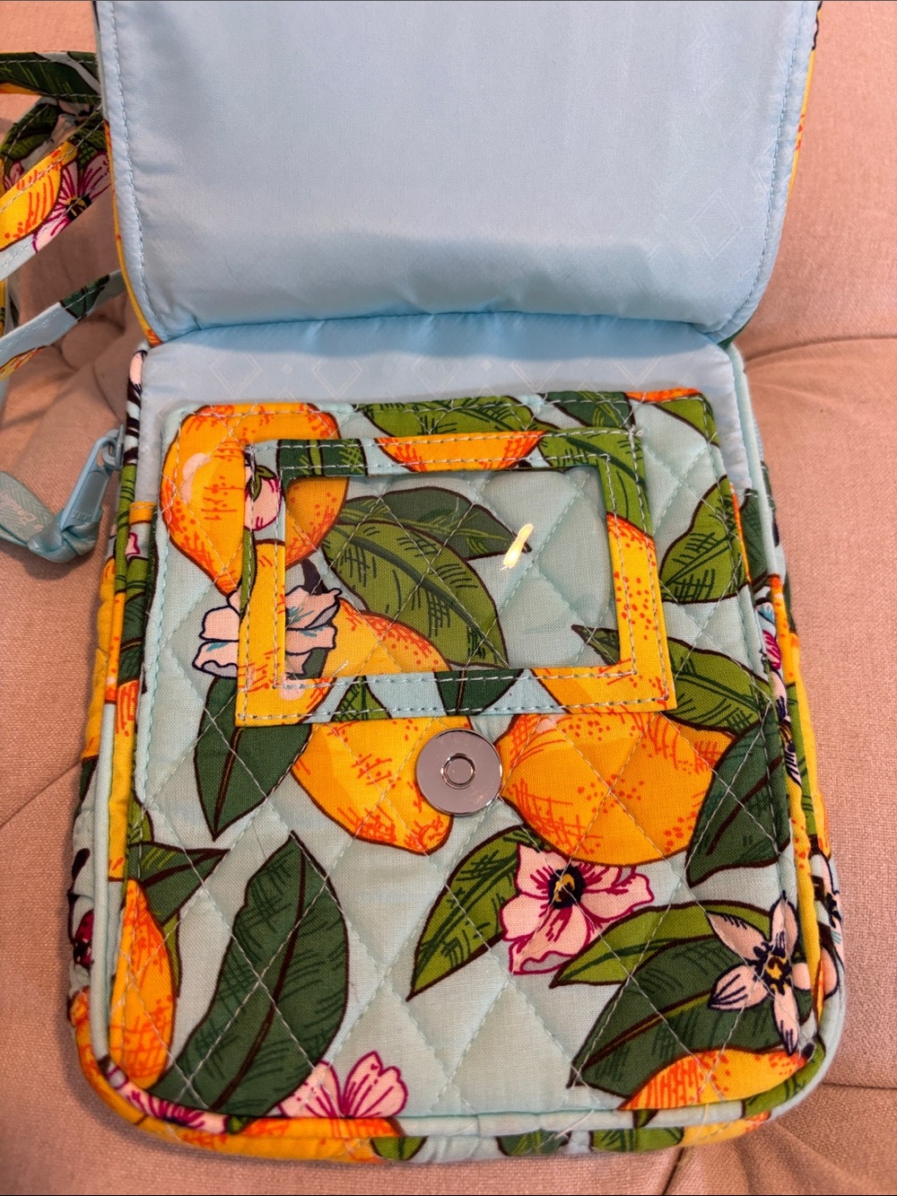 Vera Bradley Aqua Quilted Crossbody with Lemon & Floral Print NWOT - Picture 3 of 4